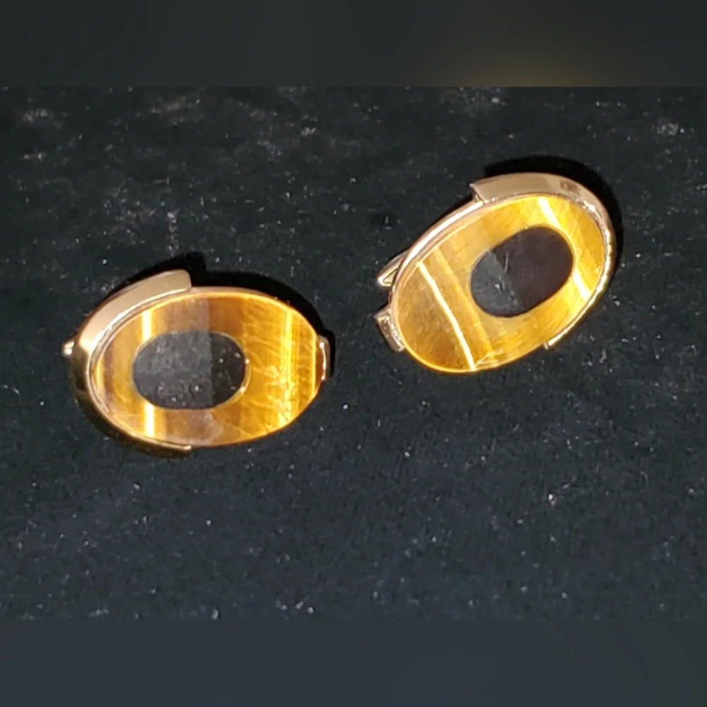 Swank Vintage Tigers Eye Black Onyx Cufflinks 1950's 1960's